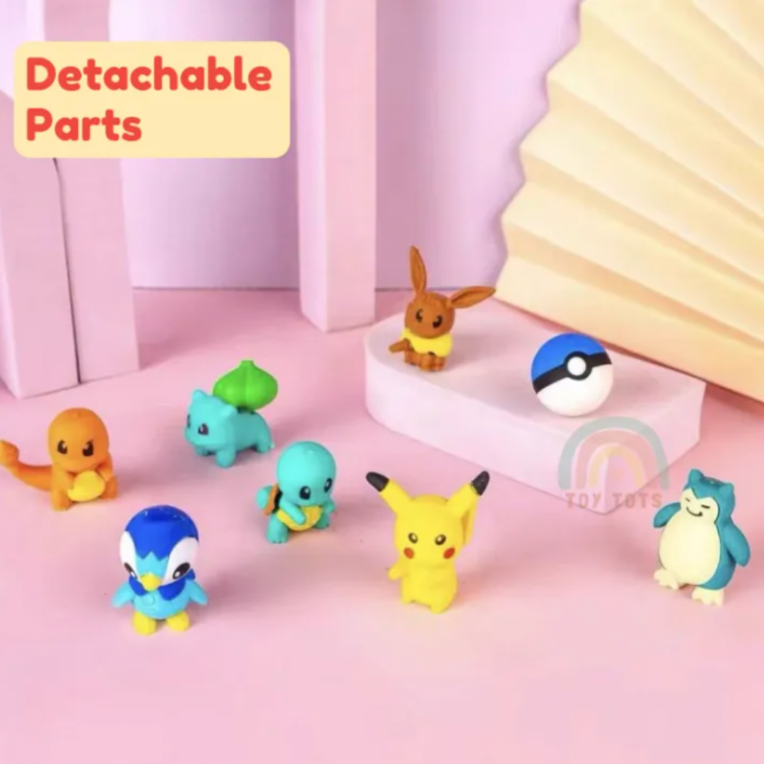 Set De 8 Gomas De Borrar Escolar Pikachu