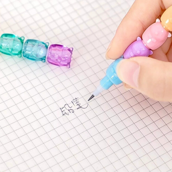 Set De 2 Lápices Mina Ositos Arcoiris Kawaii