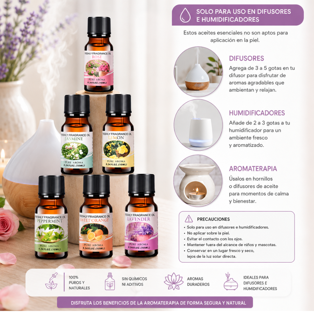 Set de  6 Aceites Esenciales Aromáticos Para Difusor/Humificador
