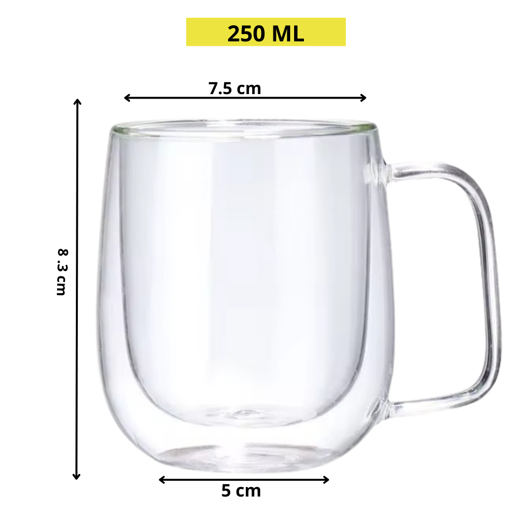 Set 2 Taza De Doble Cubierta De Vidrio 250ml Mug
