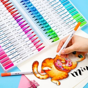 Plumones Punta Doble 60 Colores Punta Pincel Y Tiralíneas