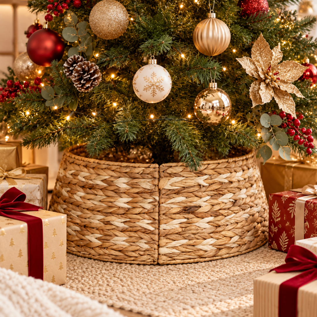 Faldón Cubrebase Árbol Navidad Tejido Canasto 65cm 3 Piezas