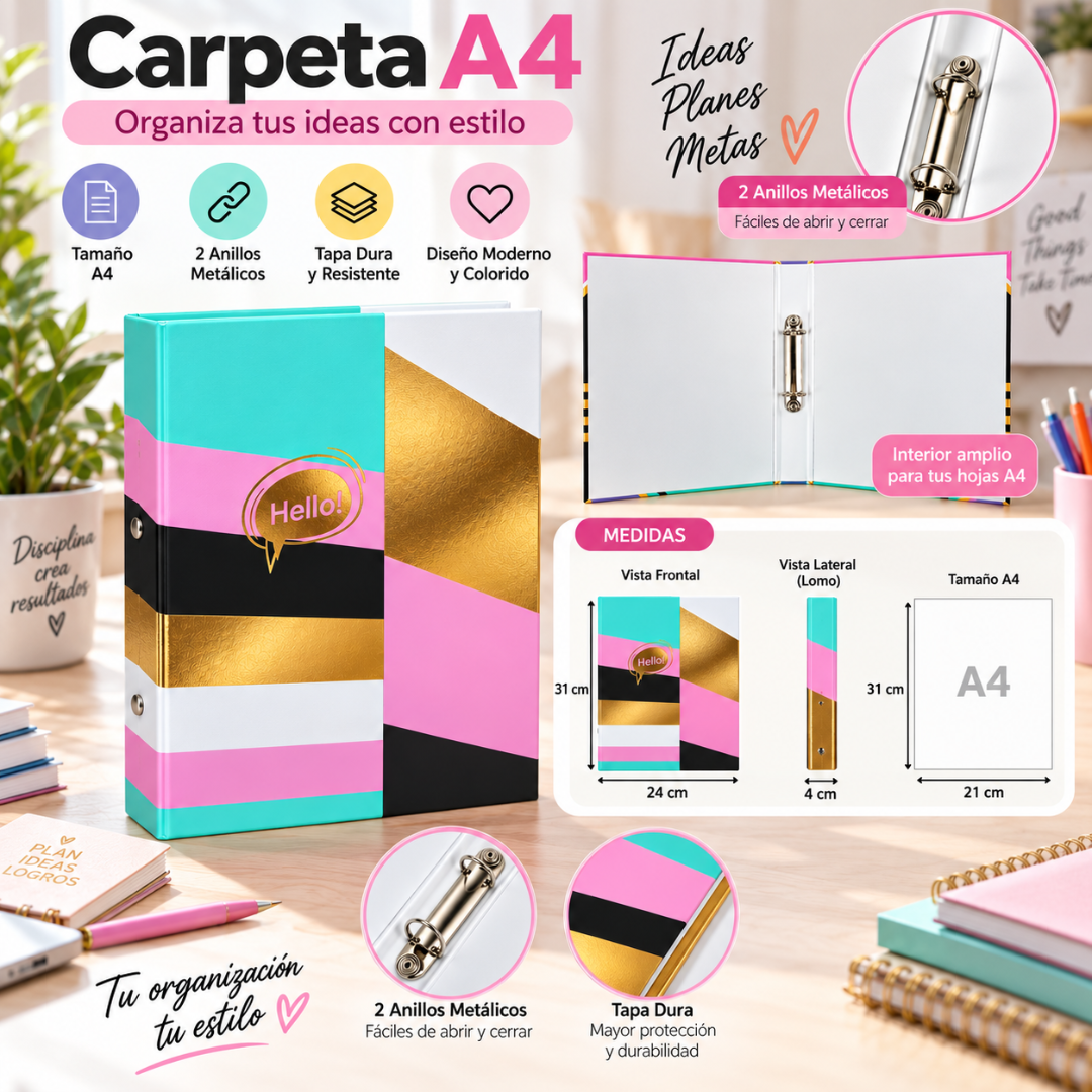 Archivador A4 Binder Carpeta Organizadora De 2 Anillos