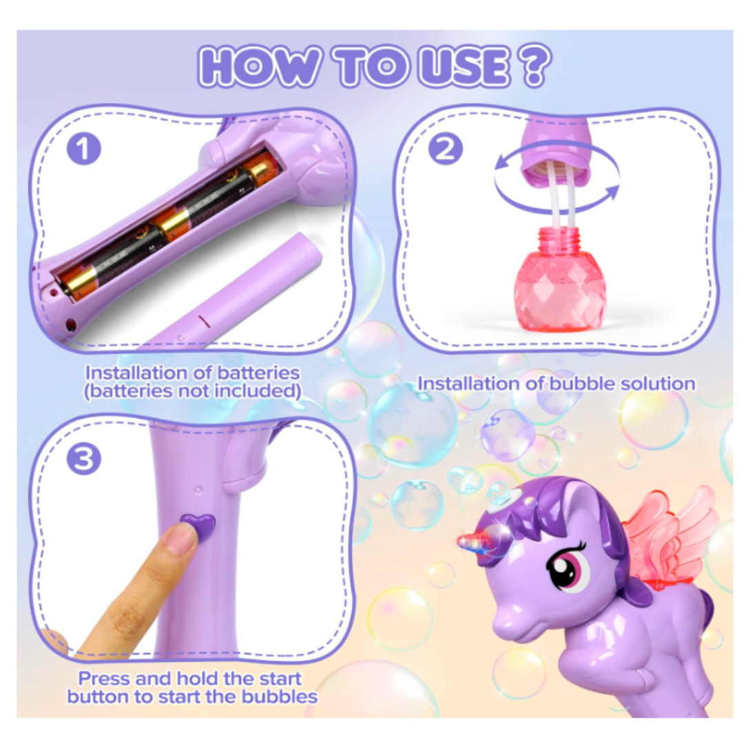 Pistola Lanza Burbujas Unicornio Luz Y Sonido A Pila
