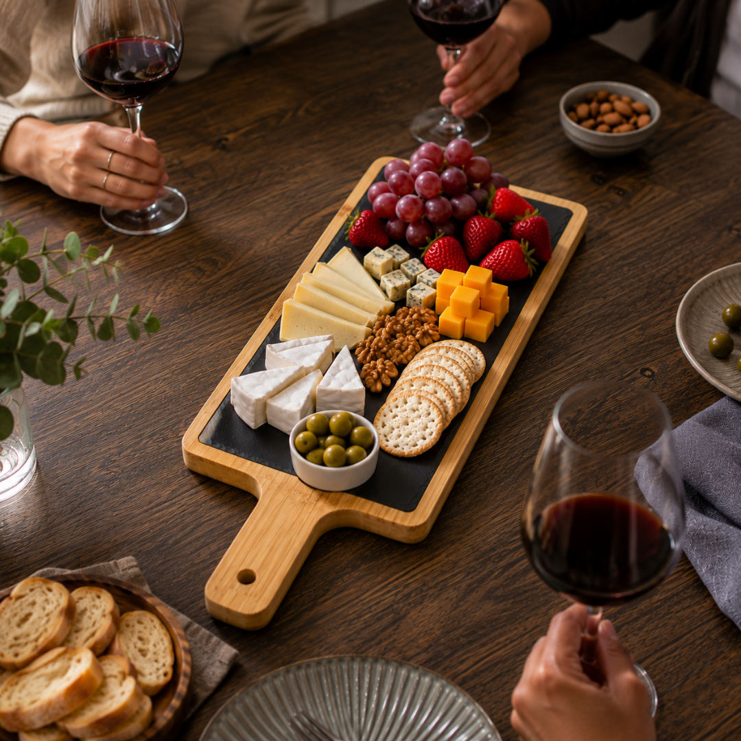 Tabla Cocktail Bambú Con Piedra Pizarra Para Servir Picoteo