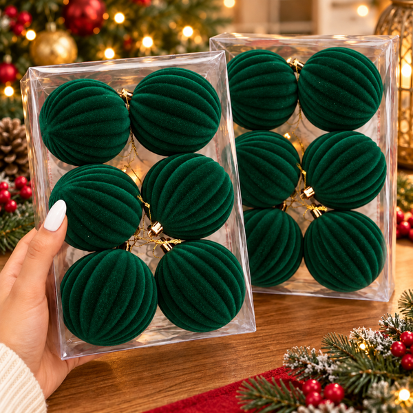 Bambalinas Navideñas Set 12 Esferas Terciopelo 8cm Adornos