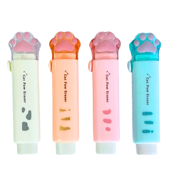 Pack Gomas De Borrador Patita Gato Retractil Kawaii