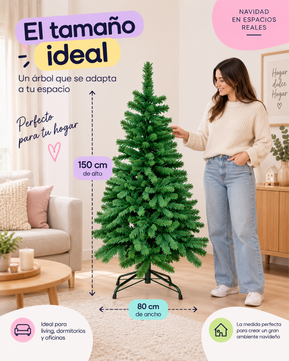 Árbol de Navidad Artificial 150 cm Ramas frondosas con Base Metálica