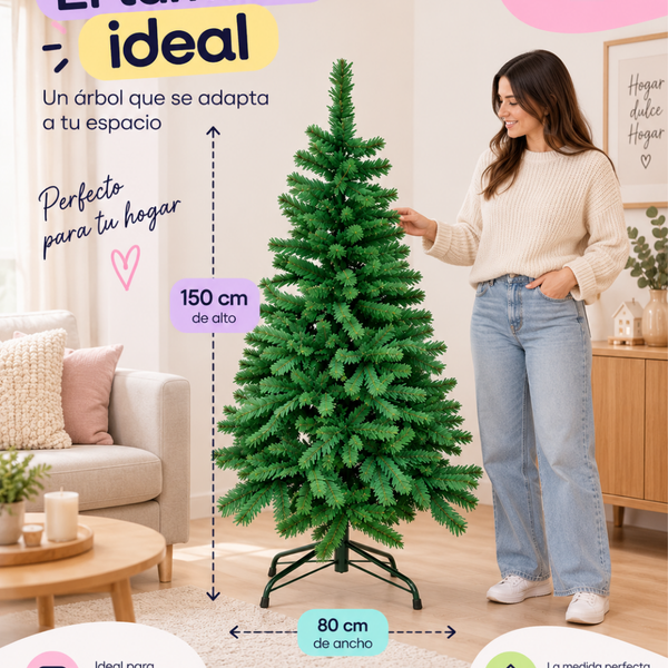Árbol de Navidad Artificial 150 cm Ramas frondosas con Base Metálica