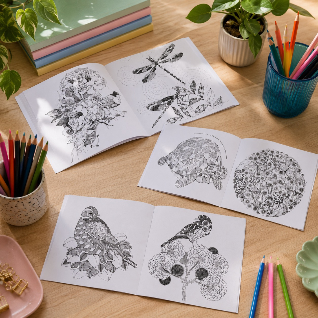 Set Mandalas Para Colorear + 12 Lápices Tiralinea Colores