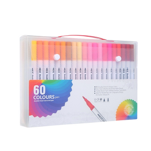 Plumones Punta Doble 60 Colores Punta Pincel Y Tiralíneas