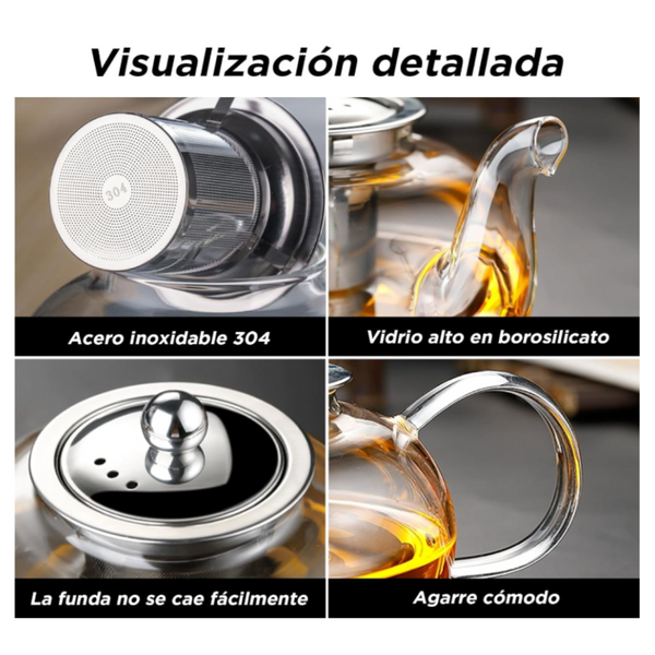 Tetera Borosilicato de Vidrio Transparente Con Infusor 800 ml