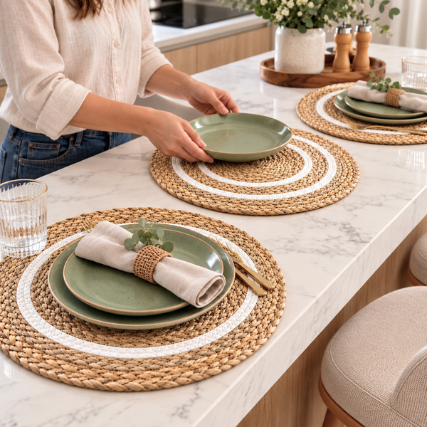 Individuales Redondos Tejidos 39 Cm Mesa Comedor Pack 4 Boho