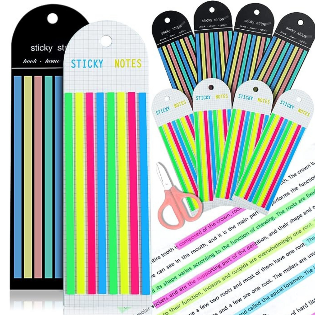 Pack 2 Notas Adhesivas Strips Transparente Destacador Texto