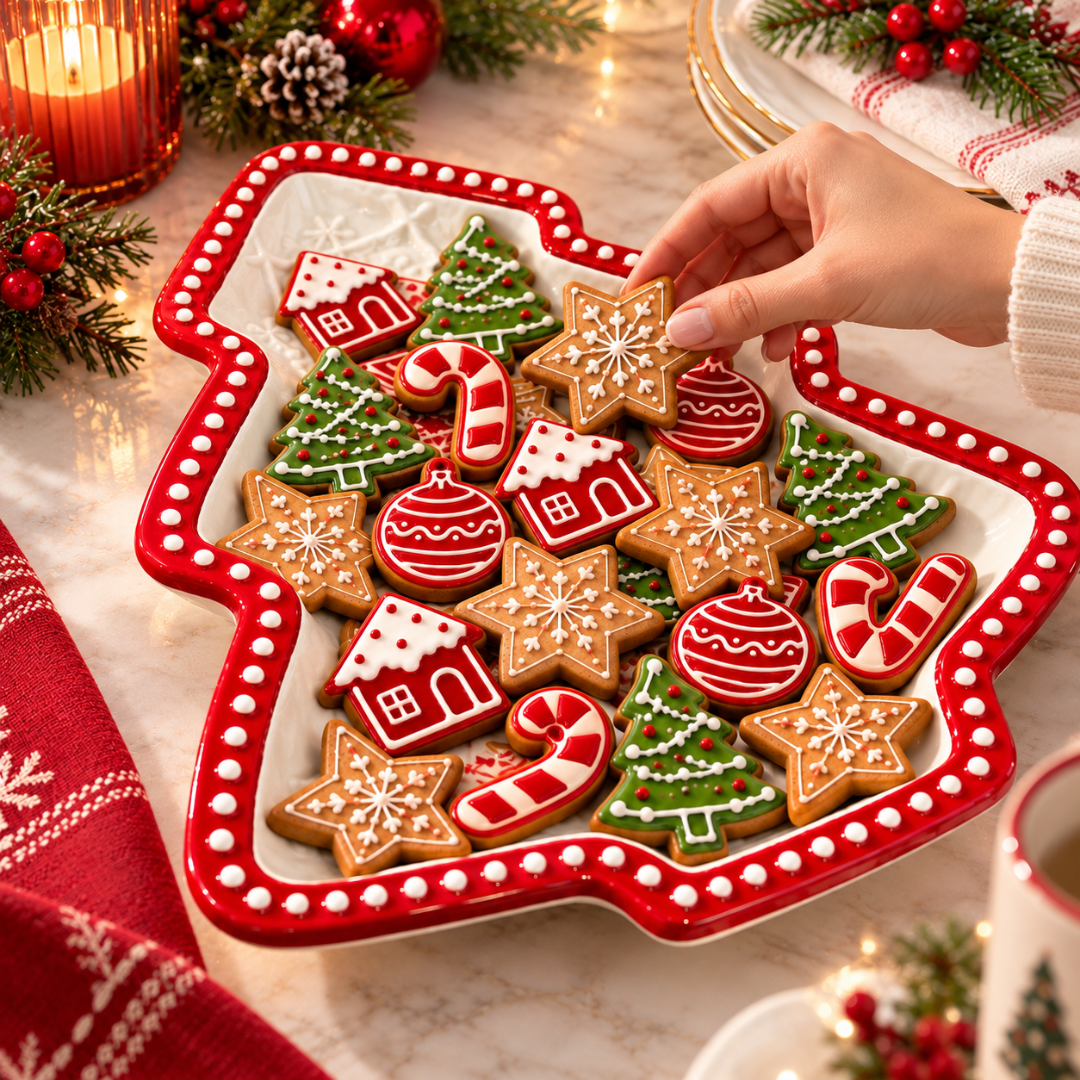 Bandeja Navideña Cerámica Árbol Navidad Galletas 27x23cm