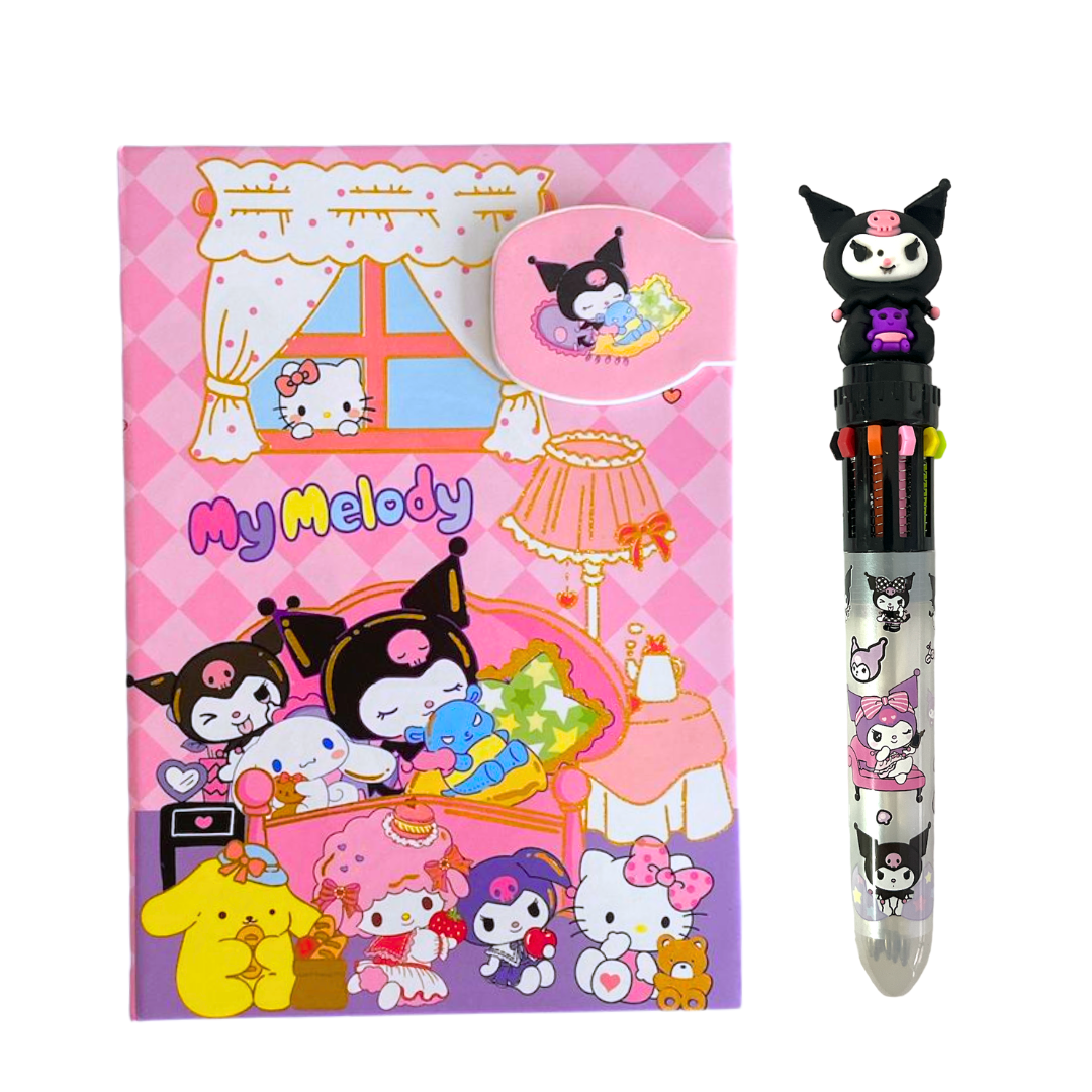 Set Agenda Libreta Kuromi + 1 Lápiz Multicolor Kawaii