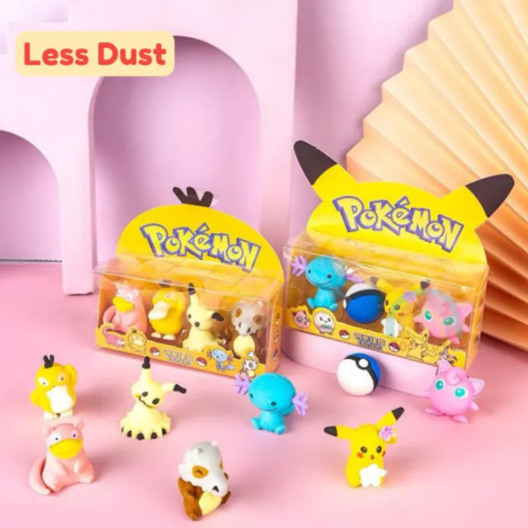 Set De 8 Gomas De Borrar Escolar Pikachu