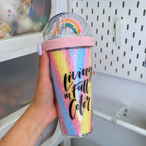 Vaso De Verano Con Bombilla Doble Acrílico Diseño Kawaii