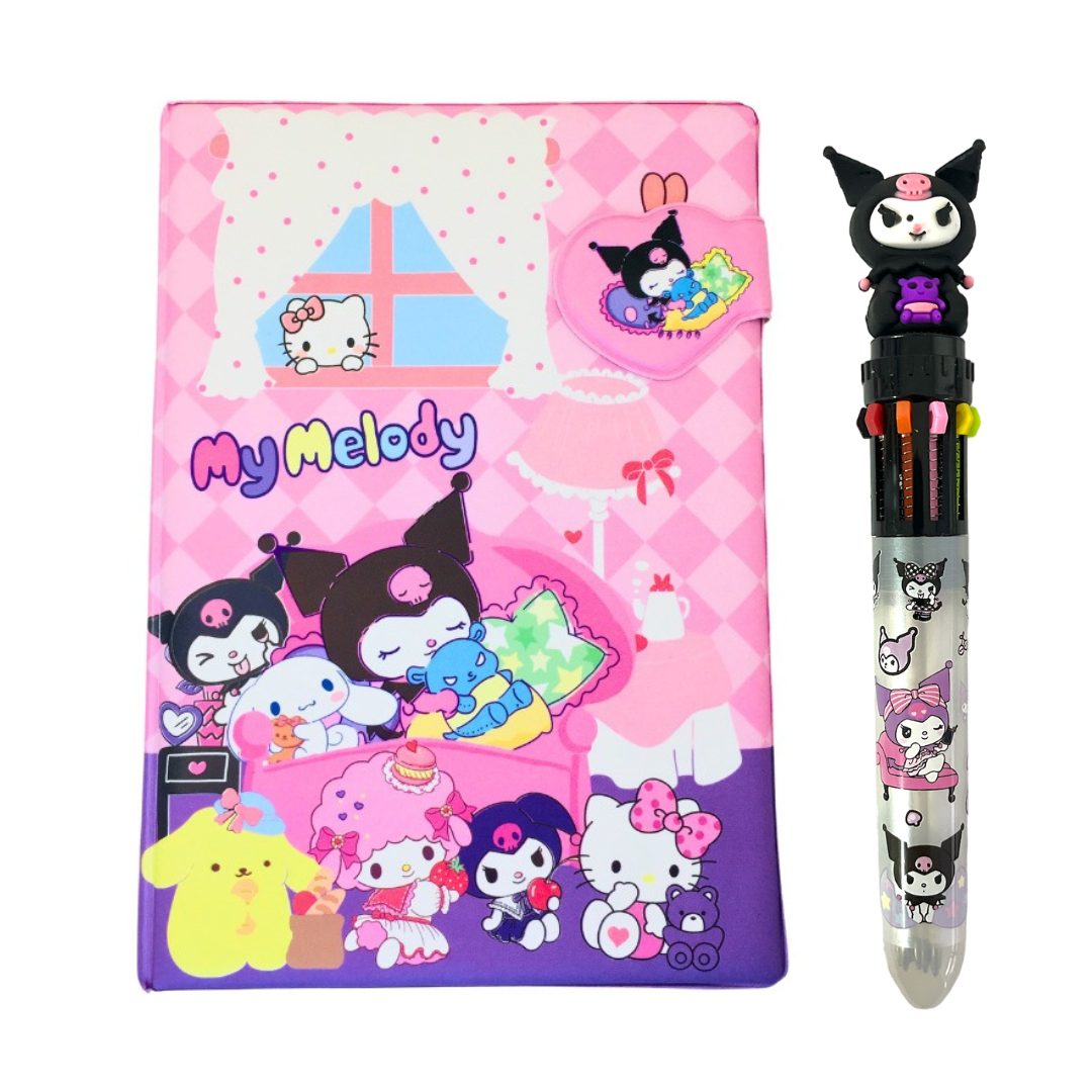 Set Agenda Libreta Kuromi + 1 Lápiz Multicolor Kawaii