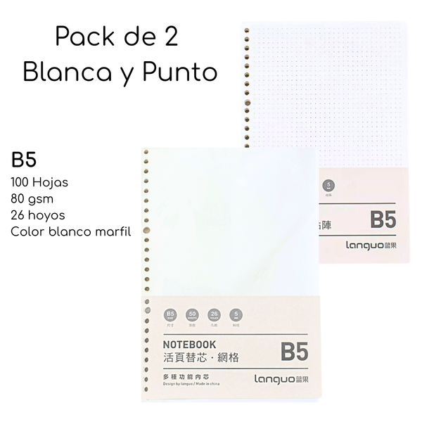Pack De 2 Repuesto De Hojas Para Libreta Anillada B5 Mixto