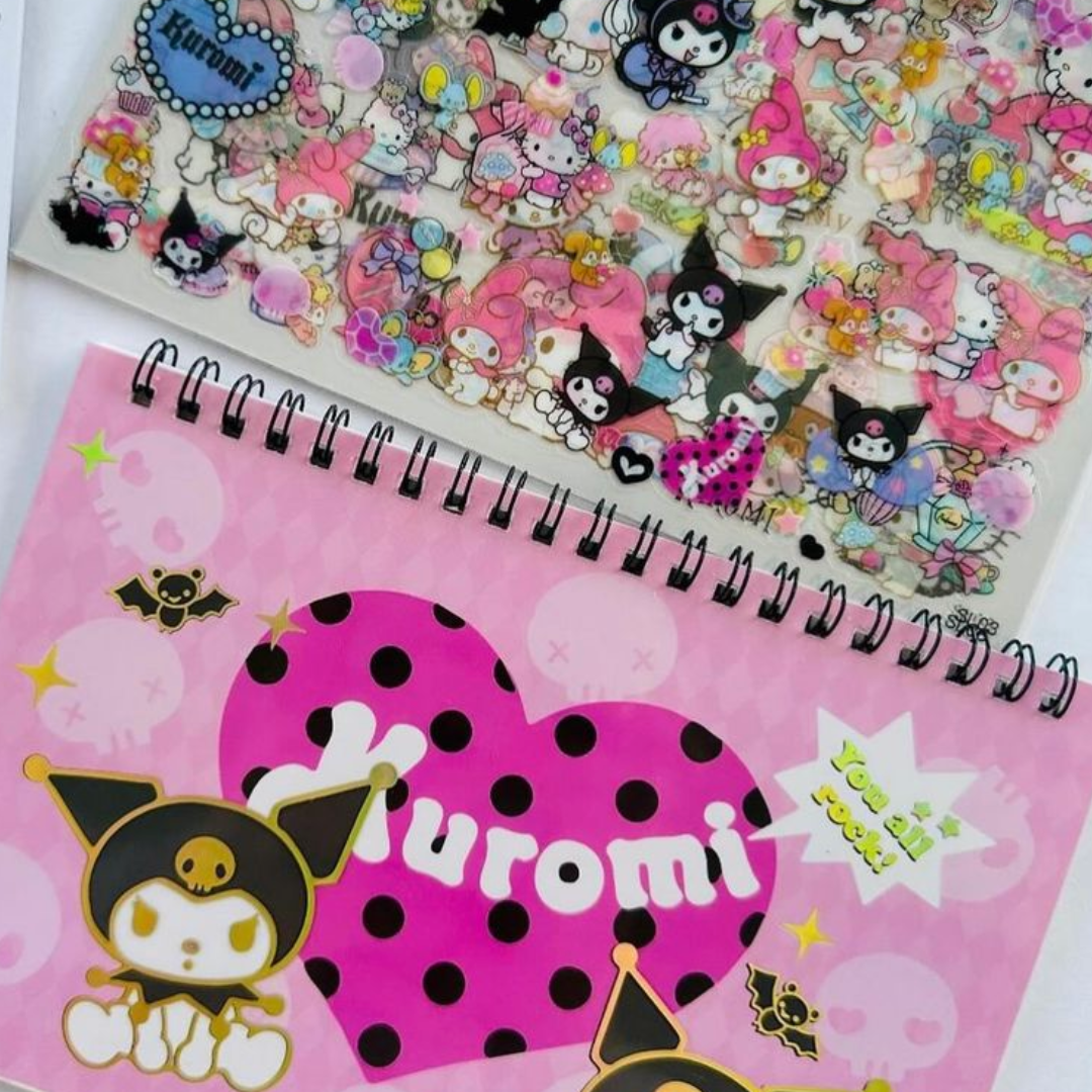 Libreta 430 Stickers De Kuromi / Hello Kitty