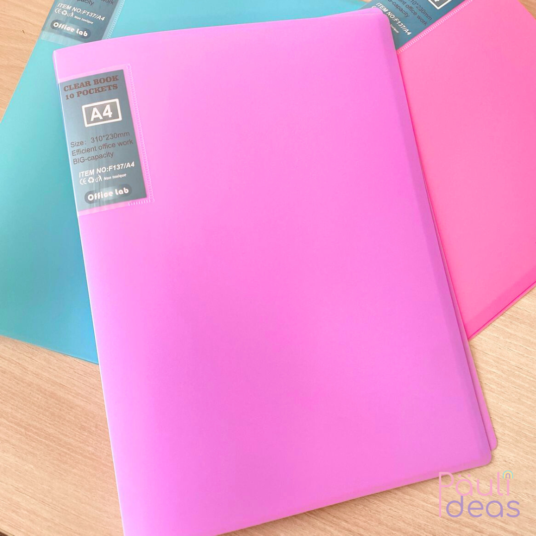 Carpeta Archivadora Color Pastel 10 Fundas Transparentes A4