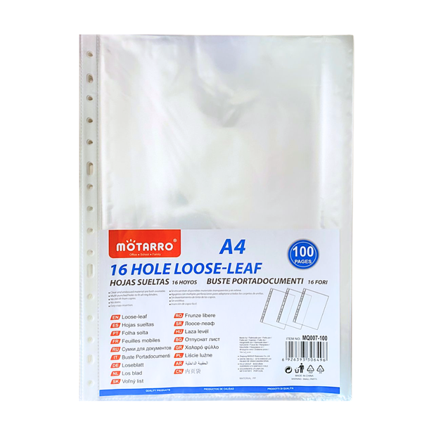 Fundas Plásticas Transparente A4 Pack 100 Hojas De 16 Hoyos