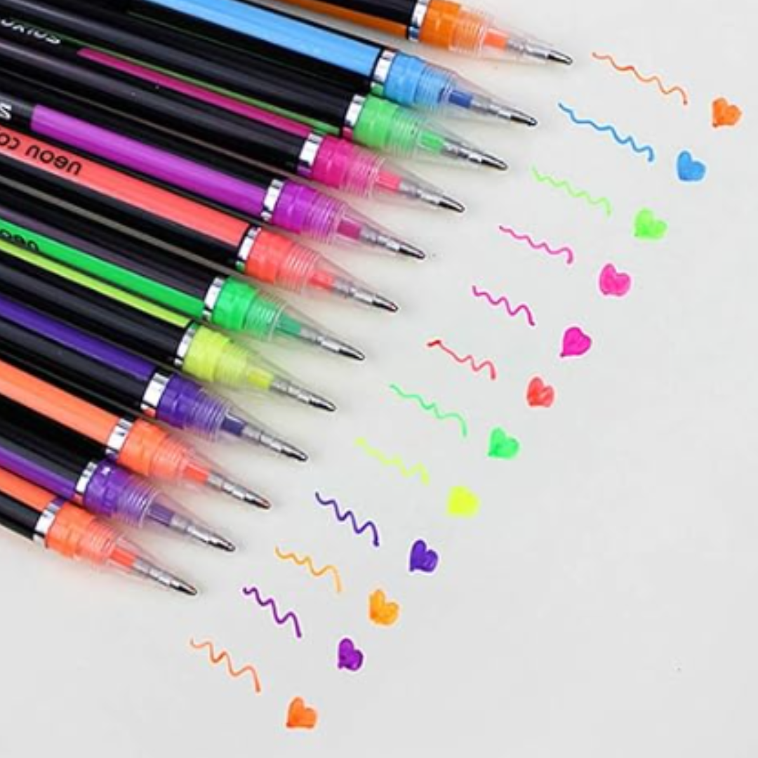 Cuaderno Hojas Negras + 12 Lápices Tinta Gel Neón