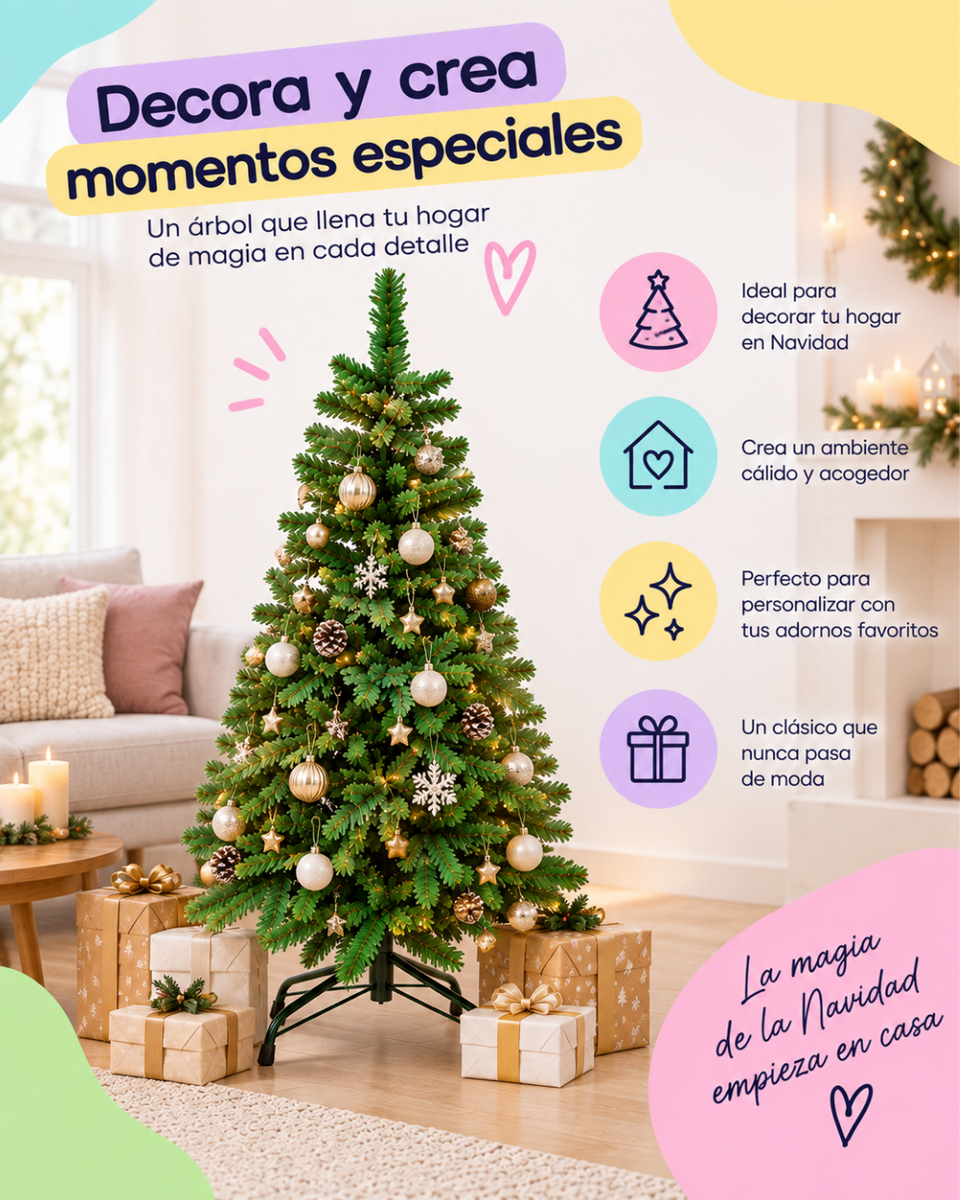 Árbol de Navidad Artificial 150 cm Ramas frondosas con Base Metálica