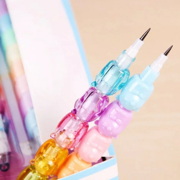 Set De 2 Lápices Mina Ositos Arcoiris Kawaii