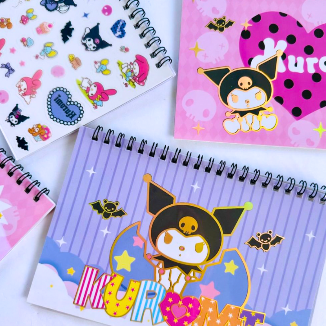 Libreta 430 Stickers De Kuromi / Hello Kitty