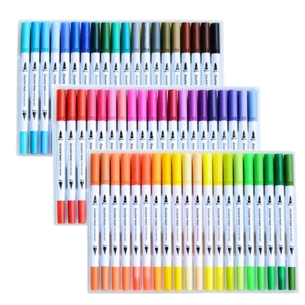 Plumones Punta Doble 60 Colores Punta Pincel Y Tiralíneas