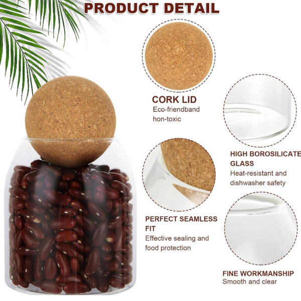 Contenedor De Vidrio Tapa De Corcho Esférica Set 3 Frascos