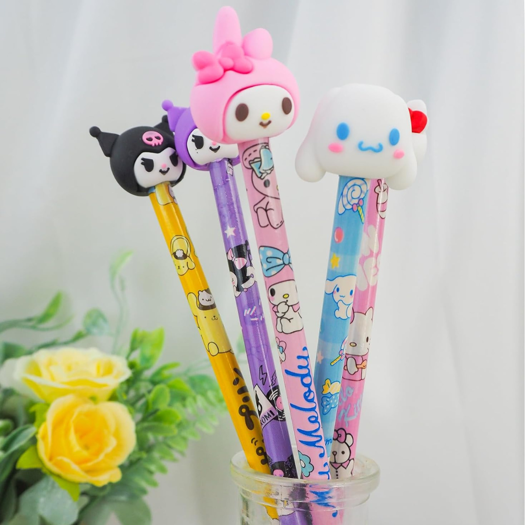 Set De 12 Lápiz Mina Kuromi My Melody Cinnamoroll + 5 Gomas