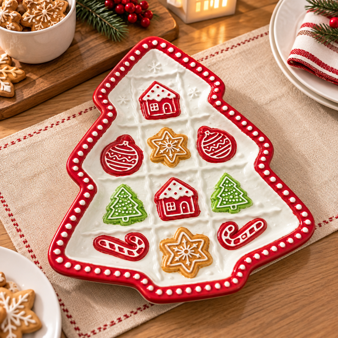 Bandeja Navideña Cerámica Árbol Navidad Galletas 27x23cm