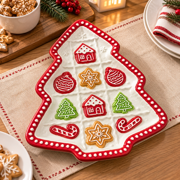 Bandeja Navideña Cerámica Árbol Navidad Galletas 27x23cm