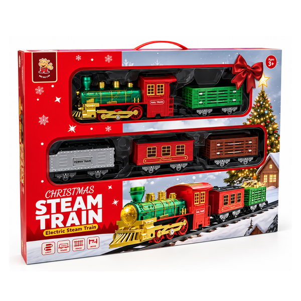 Tren Eléctrico Navideño Con Vapor Luz Sonido Y 4 Vagones