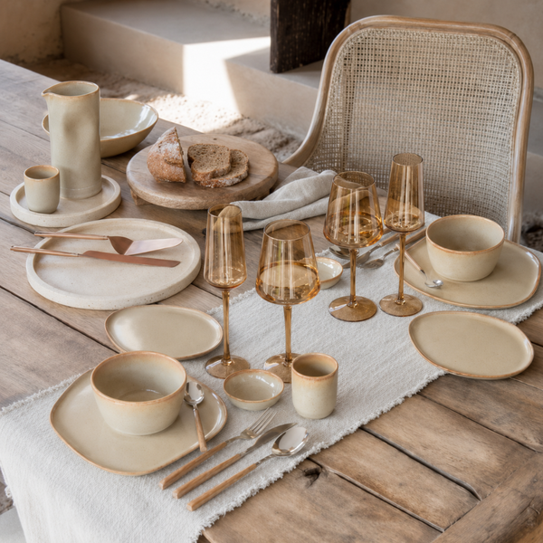Set Cubiertos 24 Piezas Acero Inoxidable Mango Madera Servicio Para 6 Personas