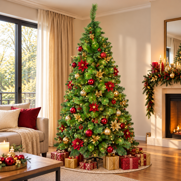Árbol De Navidad Artificial 210Cm Frondoso Verde 2 Ramas