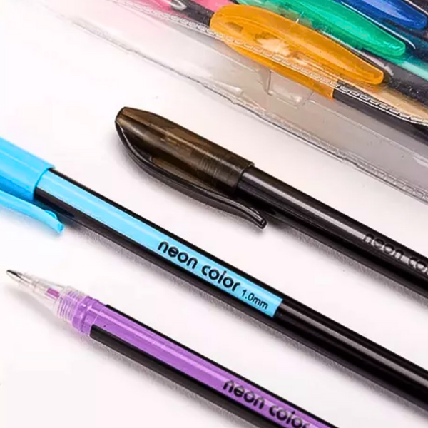 Cuaderno Hojas Negras + 12 Lápices Tinta Gel Neón