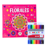Libro Mándala Florales + 12 Plumones Doble Punta Fina/gruesa