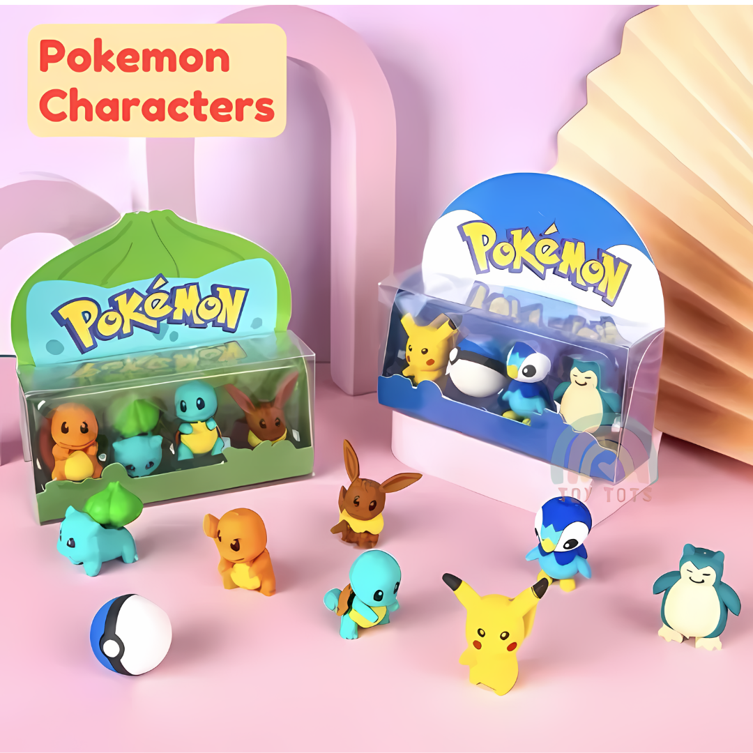 Set De 8 Gomas De Borrar Escolar Pikachu