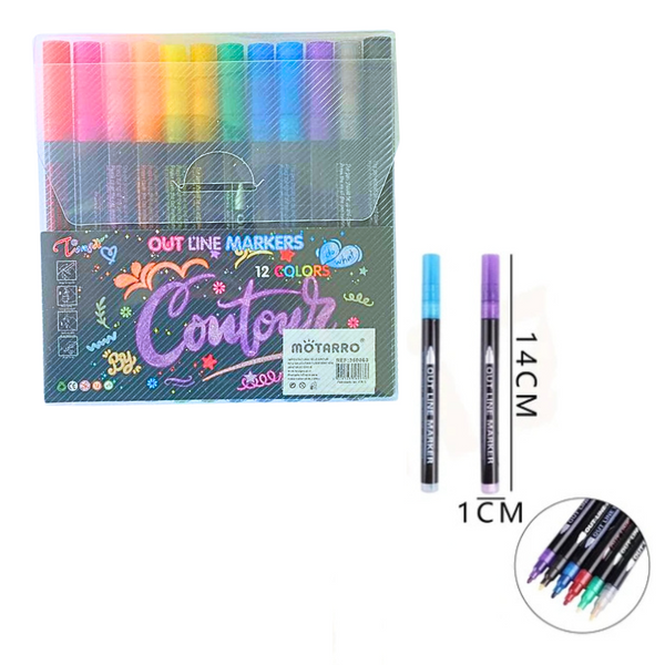 Set 12 Plumones Lettering Contorno Metalizado Outline