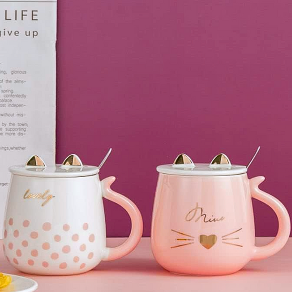 Set De 2 Tazas Mug Tazón De Gatito Tiernos Apilables