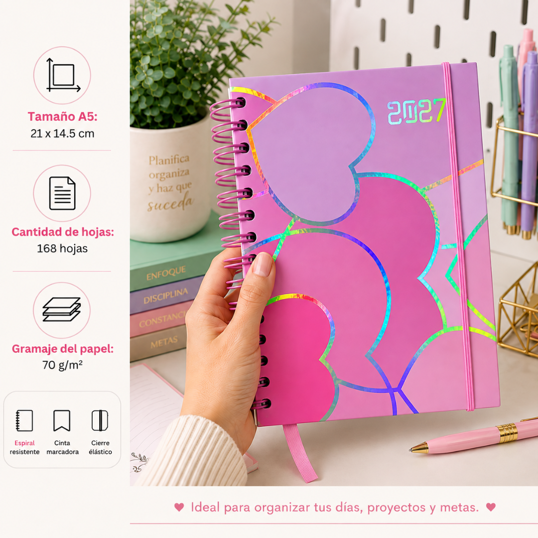 Agenda 2027 A5 Anillada Tapa Dura Planificador Diario Kawaii