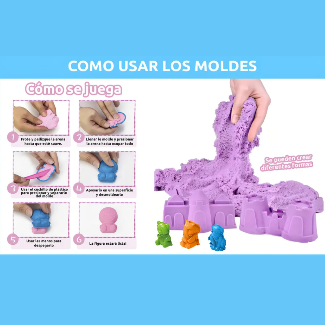 Kit De Arena Mágica Con Moldes Y Herramientas Para Niños