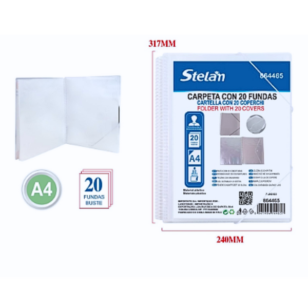 Carpeta Archivadora A4 Con 20 Fundas Y 1 Sobre Transparente