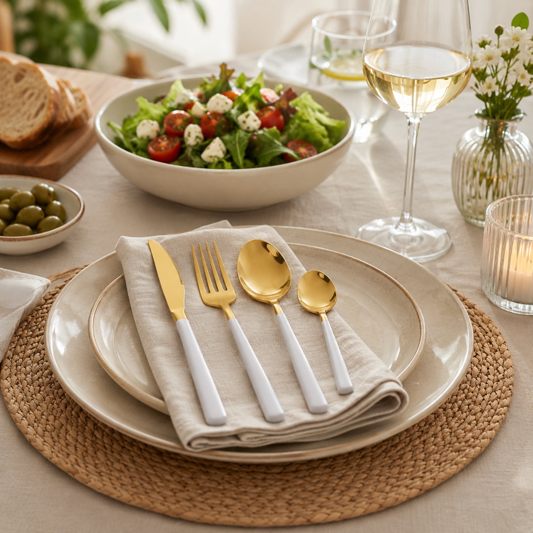 Set Cubiertos Dorados 24 Piezas Servicio Para 6 Personas