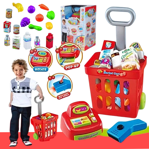 Set Juguete Caja Registradora Y Carro De Supermercado