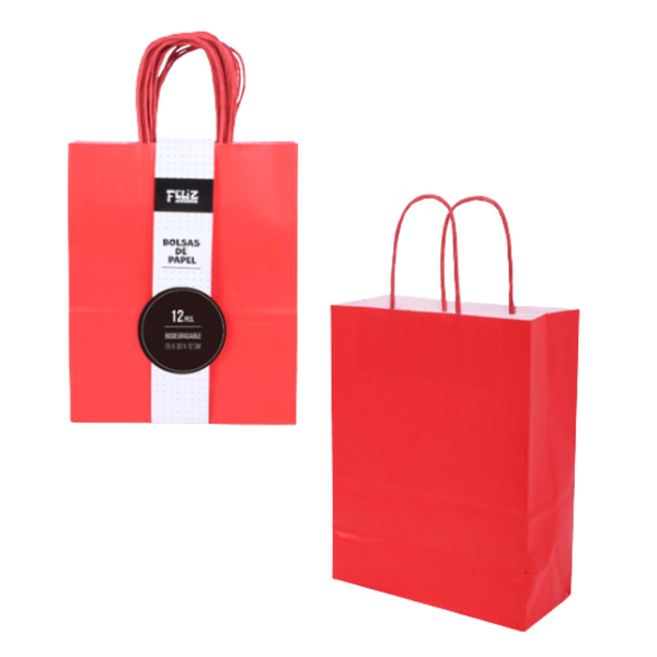 Bolsas De Papel Regalo Kraft Con Manilla Pack 12